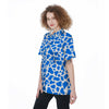 Blue Cow Print Pattern Women's Short Sleeve Shirts-grizzshop