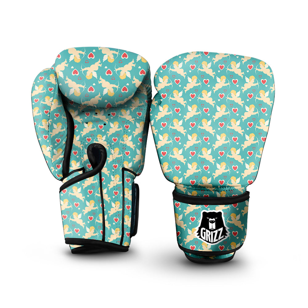 Blue Cupid And Heart Print Pattern Boxing Gloves-grizzshop