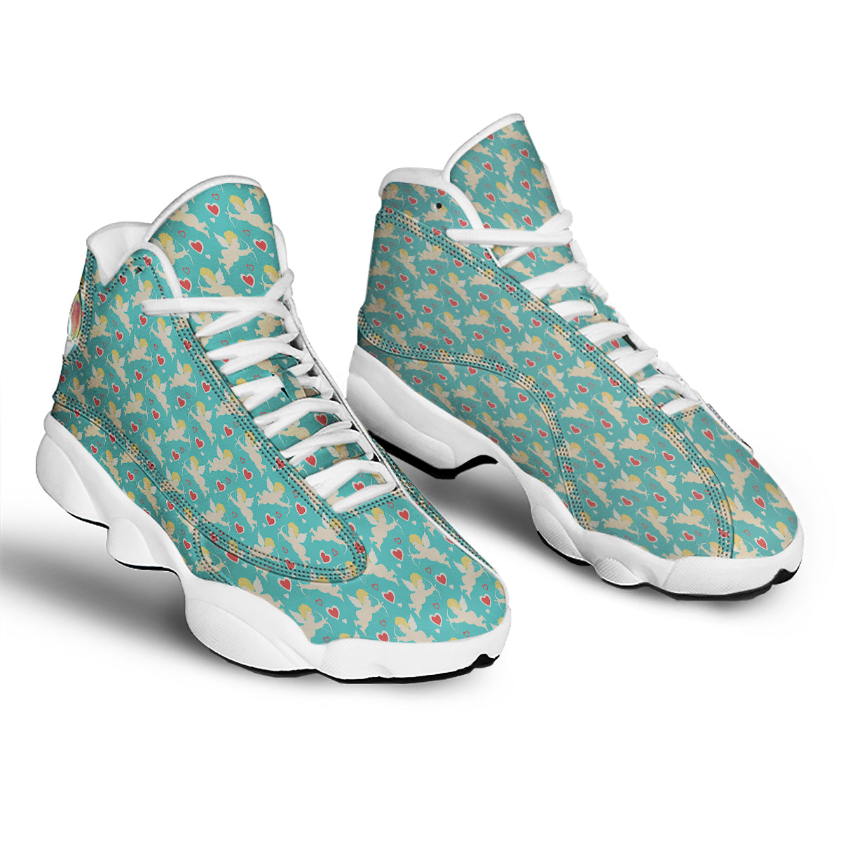 Blue Cupid And Heart Print Pattern White Basketball Shoes-grizzshop