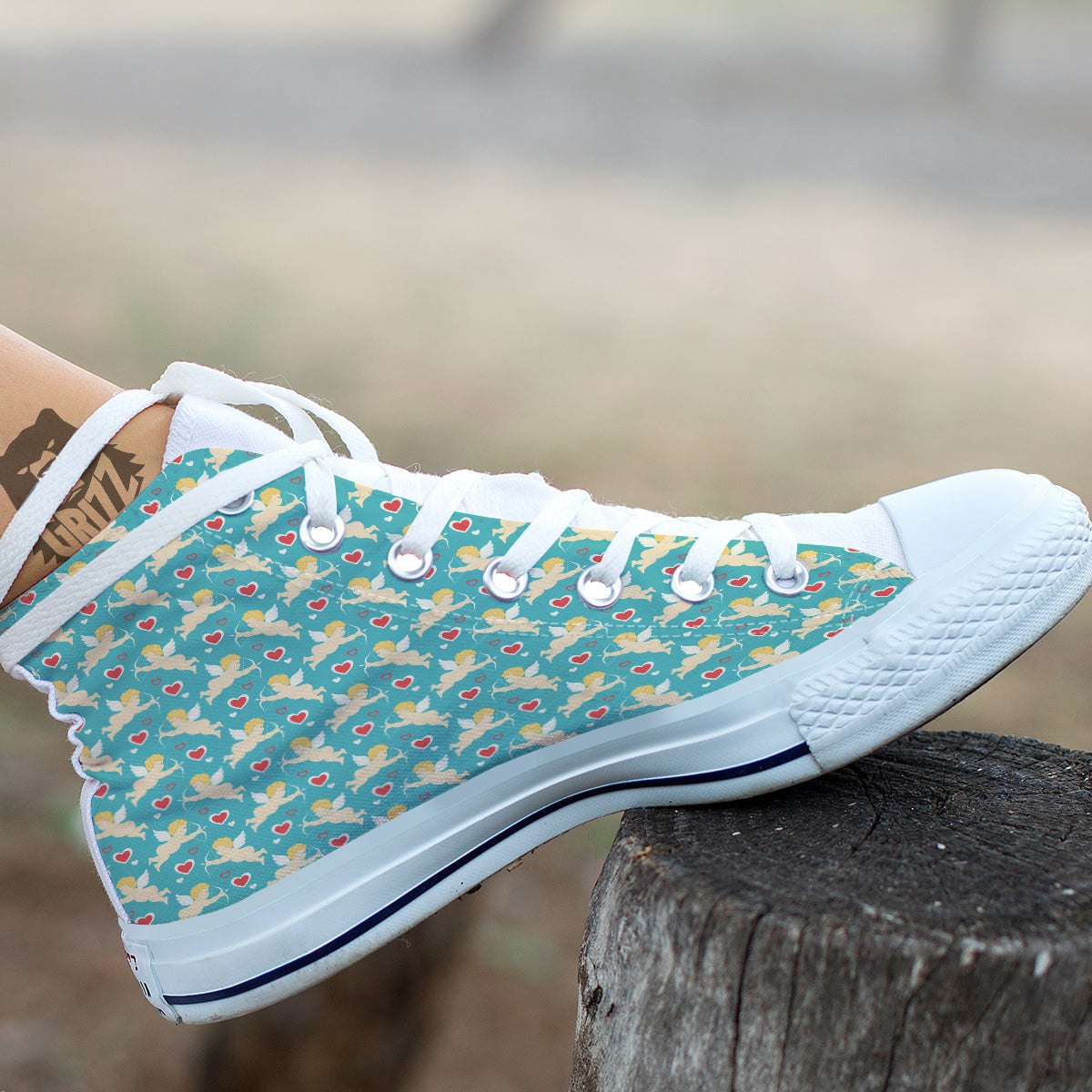 Blue Cupid And Heart Print Pattern White High Top Shoes-grizzshop