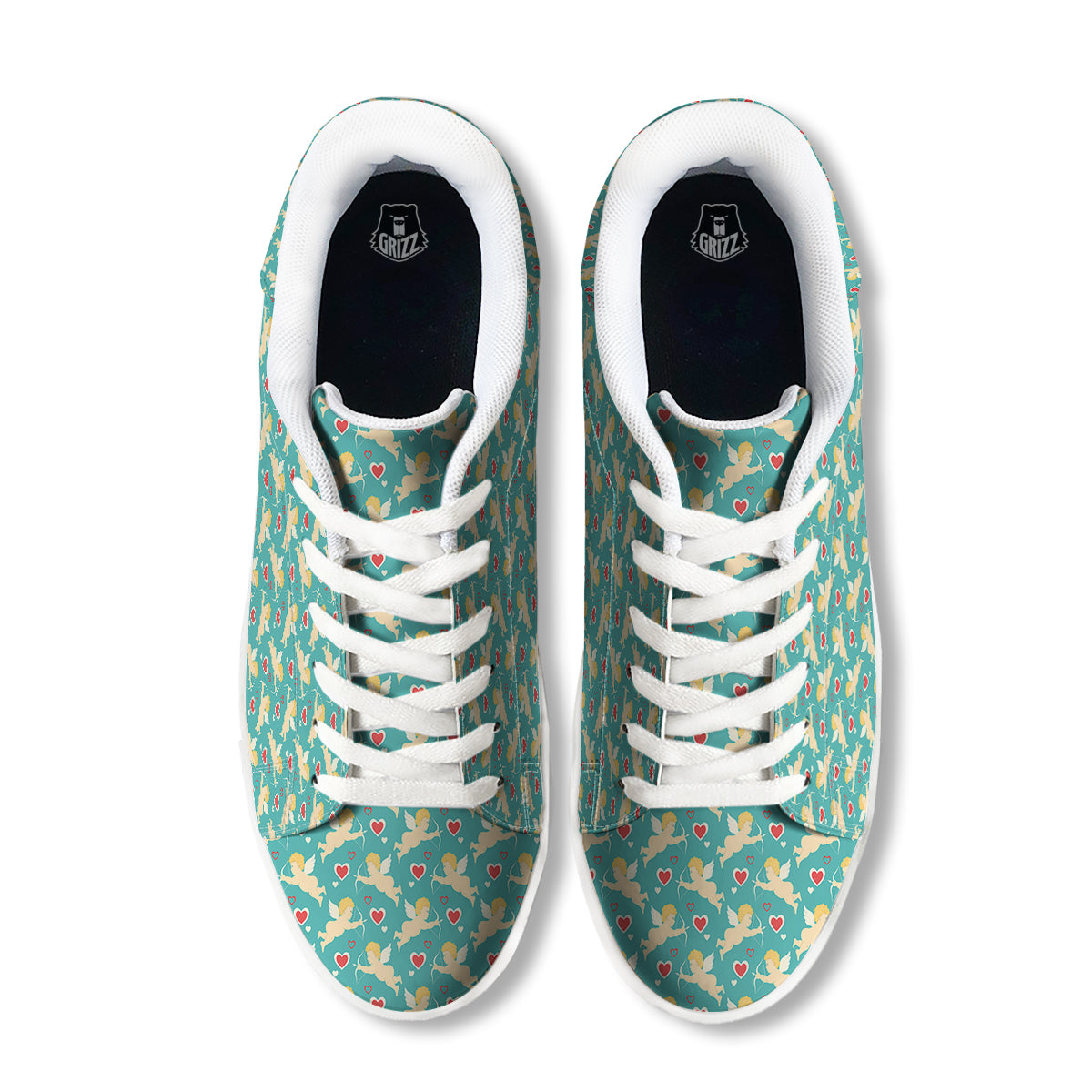 Blue Cupid And Heart Print Pattern White Low Top Sneakers-grizzshop