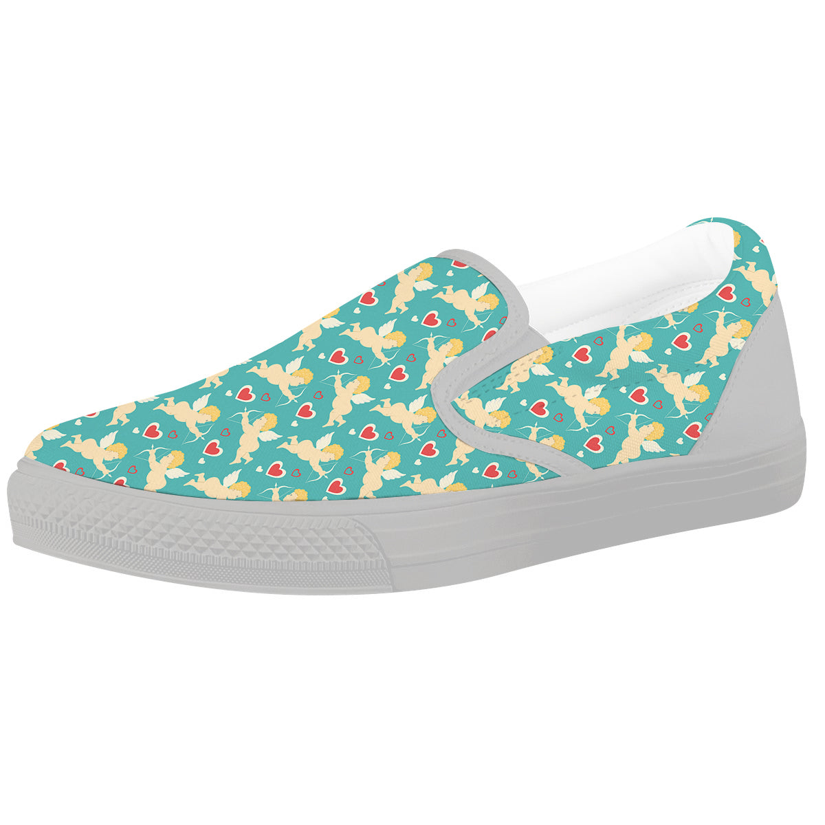 Blue Cupid And Heart Print Pattern White Slip On Shoes-grizzshop