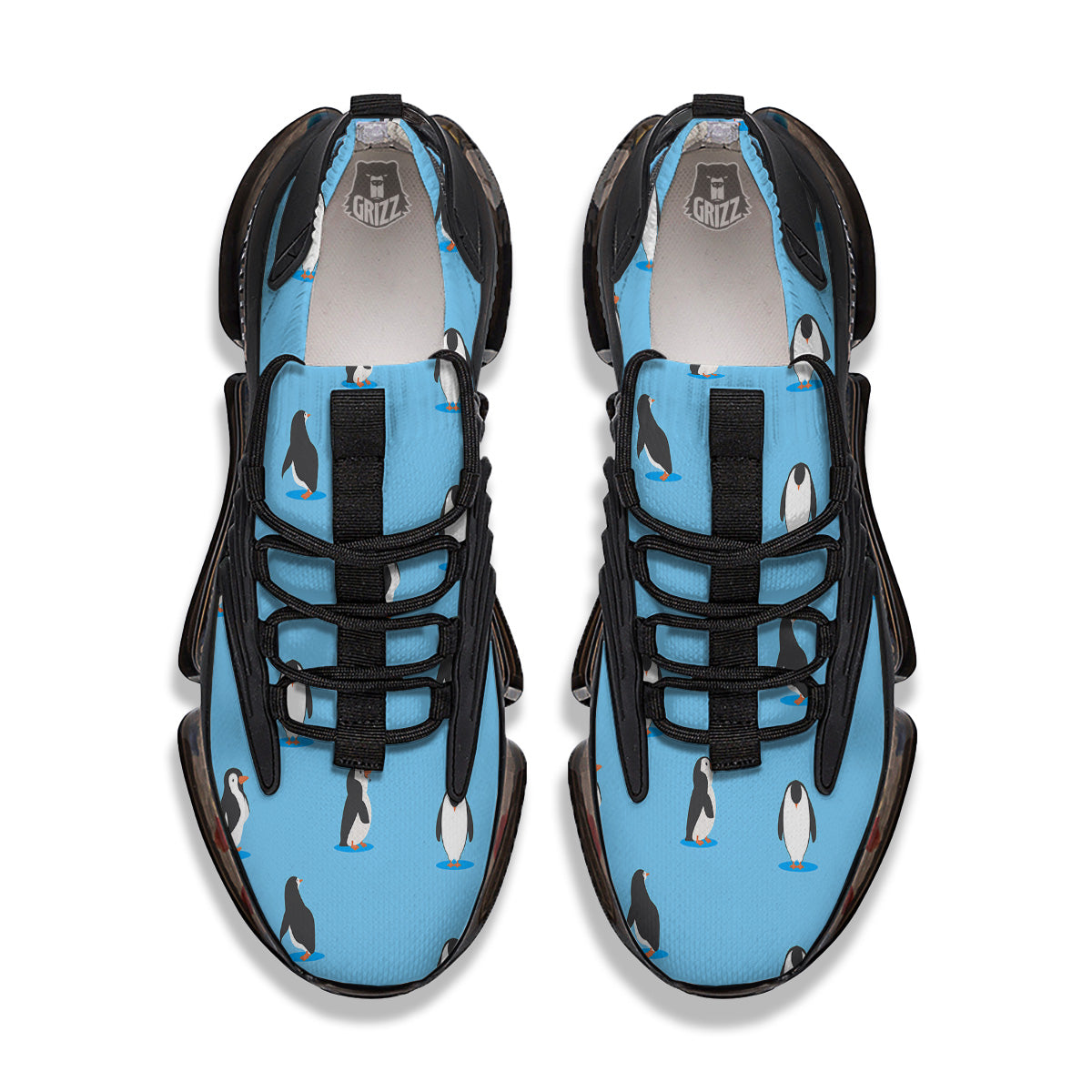 Blue Cute Penguin Print Pattern Black Gym Shoes-grizzshop