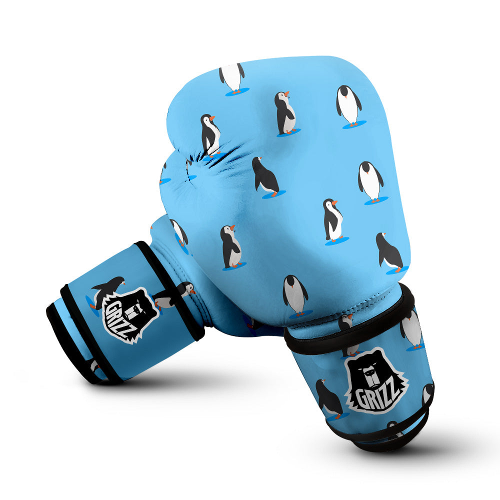 Blue Cute Penguin Print Pattern Boxing Gloves-grizzshop