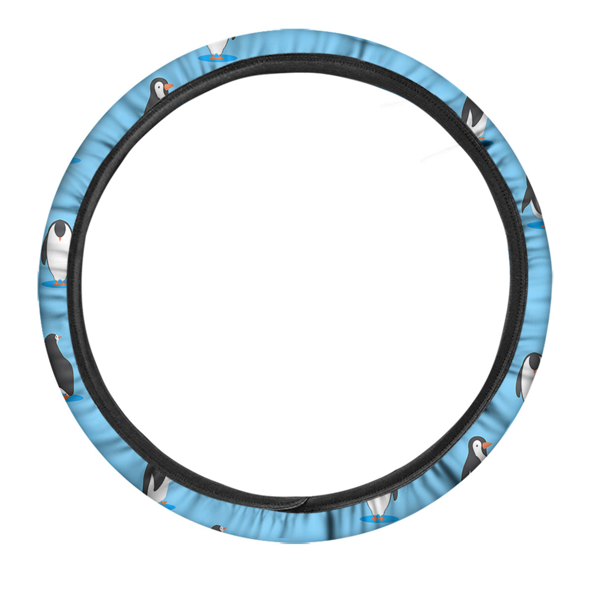 Blue Cute Penguin Print Pattern Car Steering Wheel Cover-grizzshop