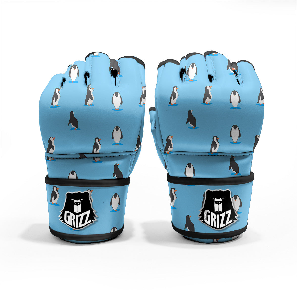 Blue Cute Penguin Print Pattern MMA Gloves-grizzshop