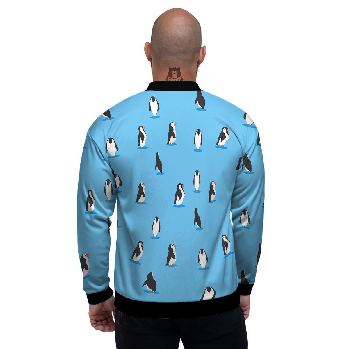Blue Cute Penguin Print Pattern Men's Bomber Jacket-grizzshop