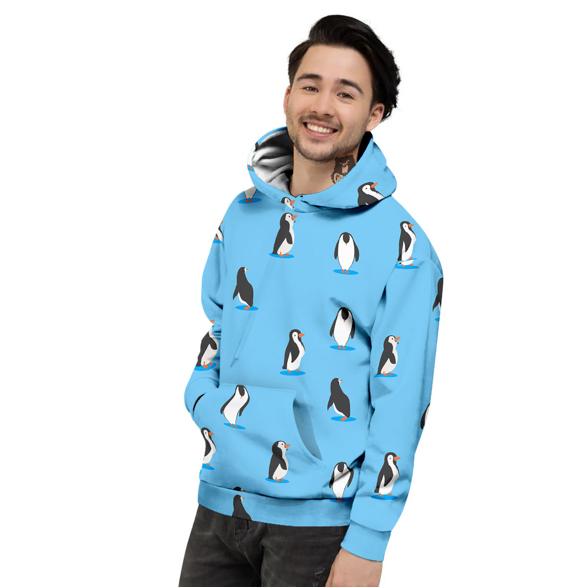 Blue Cute Penguin Print Pattern Men's Hoodie-grizzshop