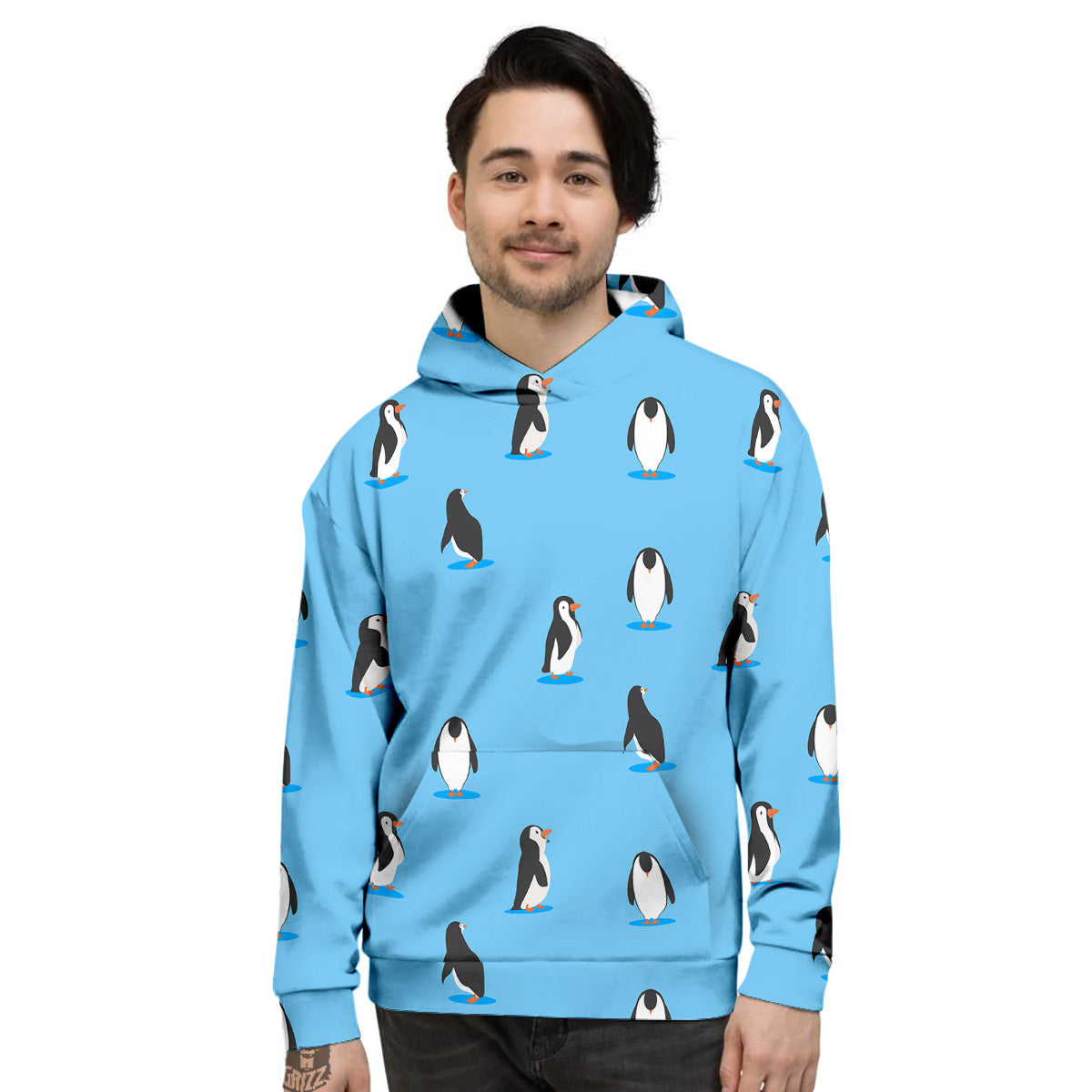 Blue Cute Penguin Print Pattern Men's Hoodie-grizzshop