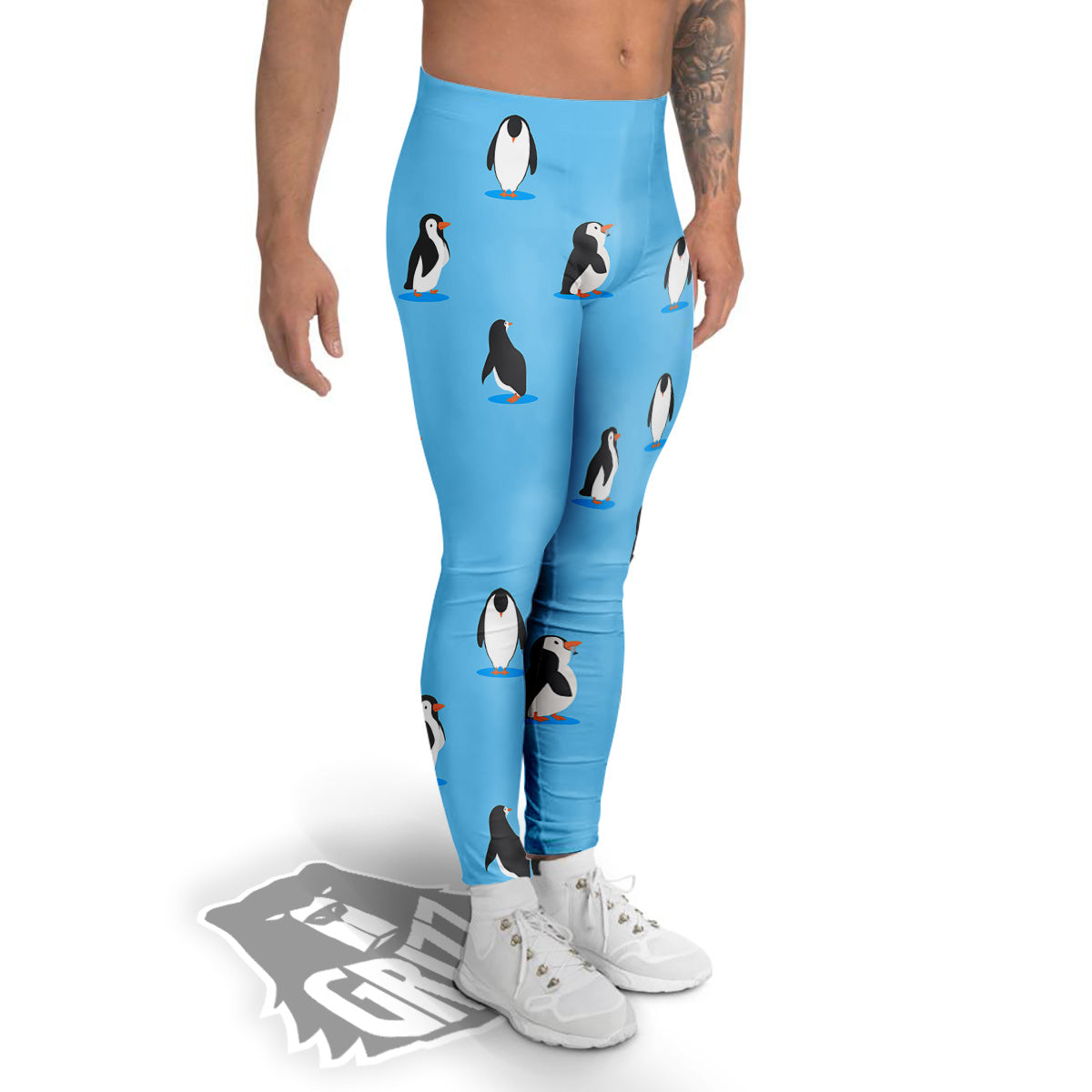 Blue Cute Penguin Print Pattern Men's Leggings-grizzshop