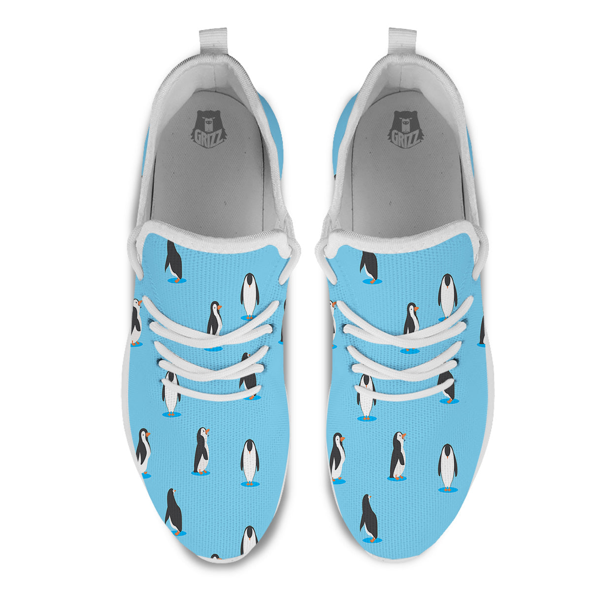 Blue Cute Penguin Print Pattern White Athletic Shoes-grizzshop