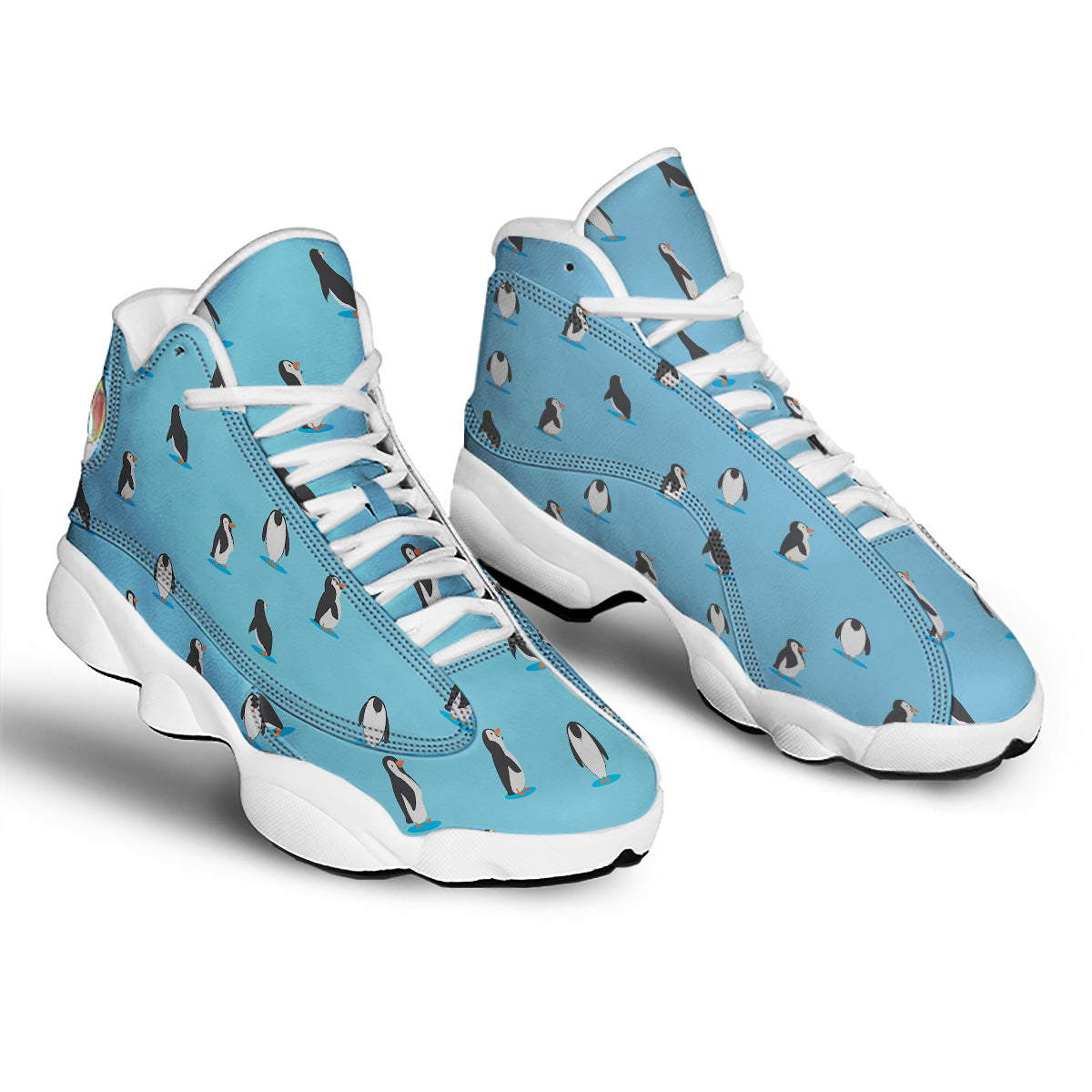 Blue Cute Penguin Print Pattern White Basketball Shoes-grizzshop