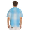 Blue Cyan And White Gingham Print Men's Short Sleeve Shirts-grizzshop