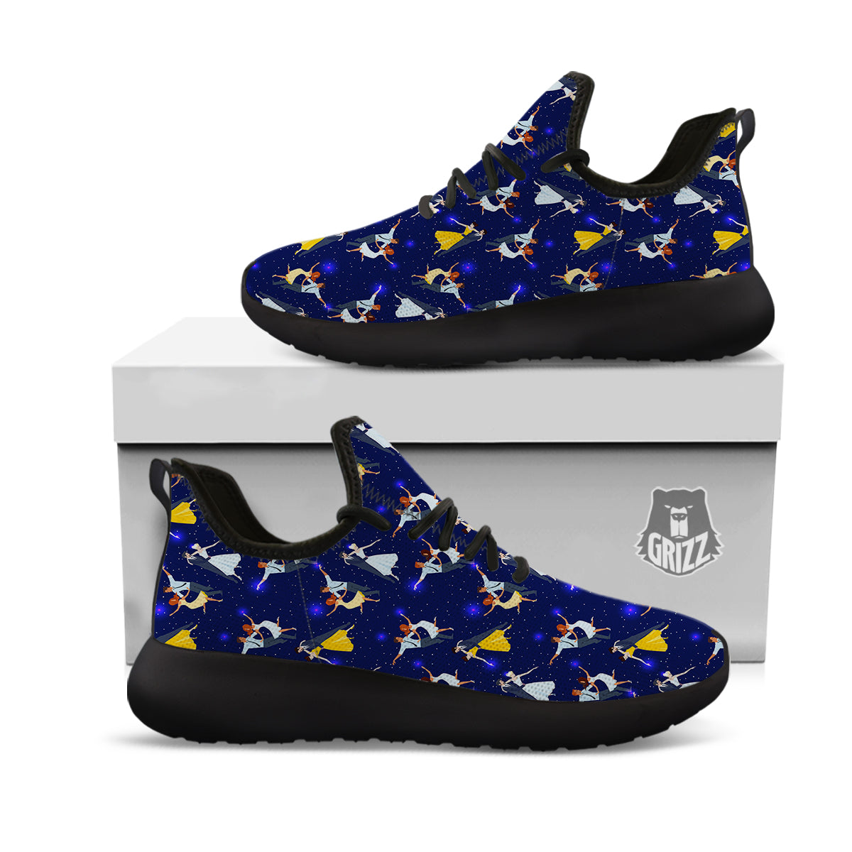 Blue Dancer Print Pattern Black Athletic Shoes-grizzshop