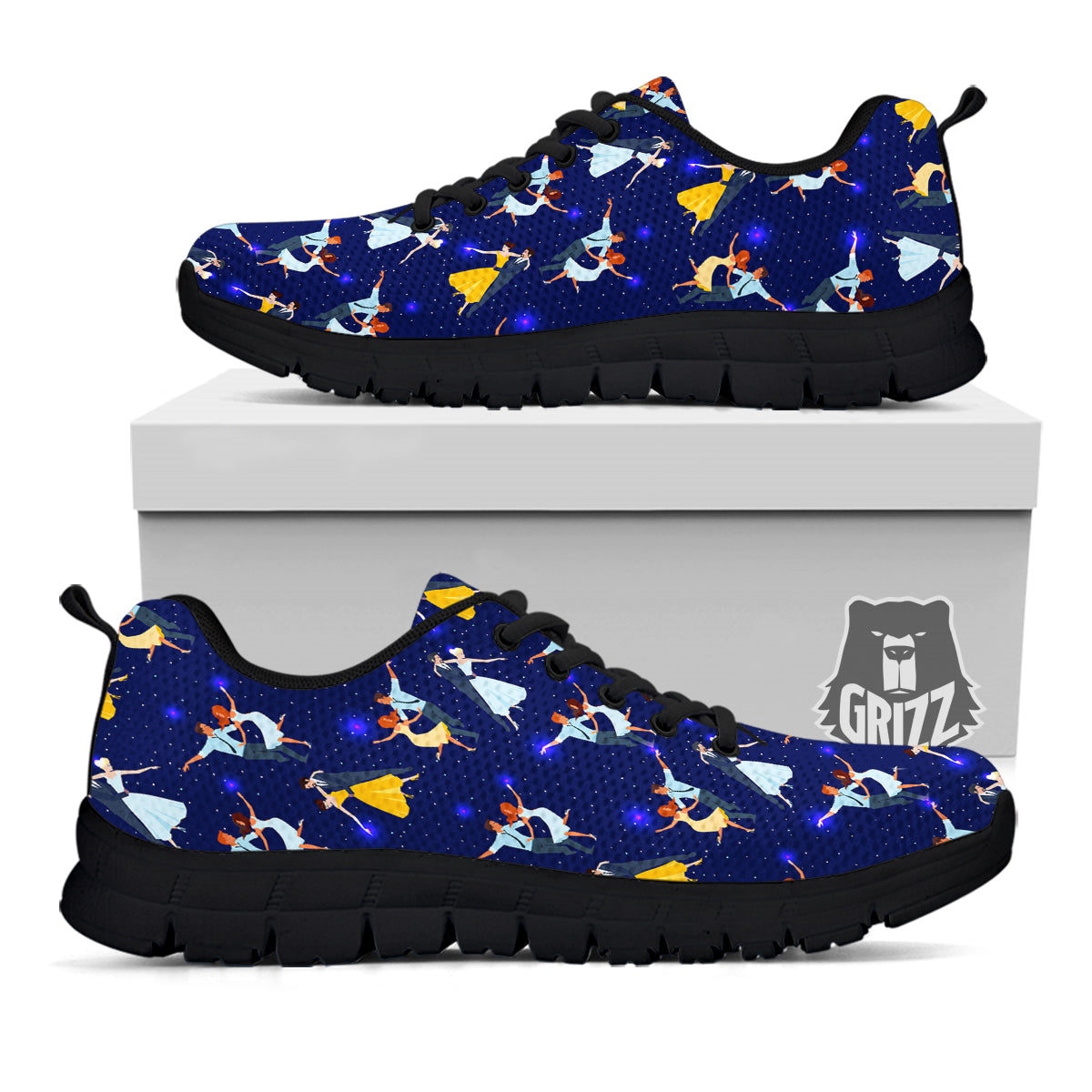 Blue Dancer Print Pattern Black Sneaker-grizzshop