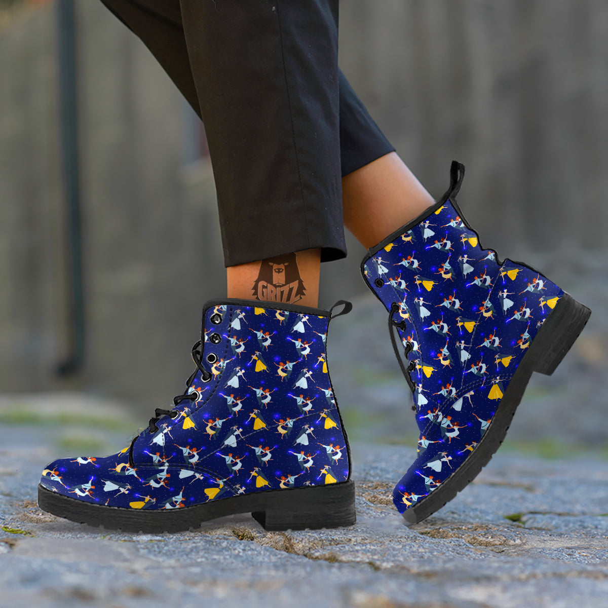 Blue Dancer Print Pattern Leather Boots-grizzshop