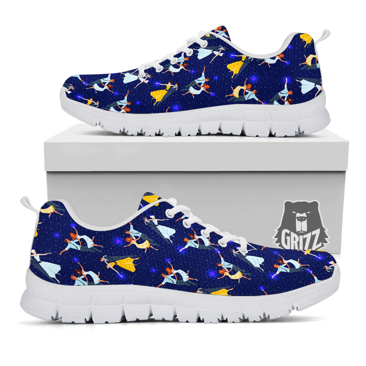 Blue Dancer Print Pattern White Sneaker-grizzshop
