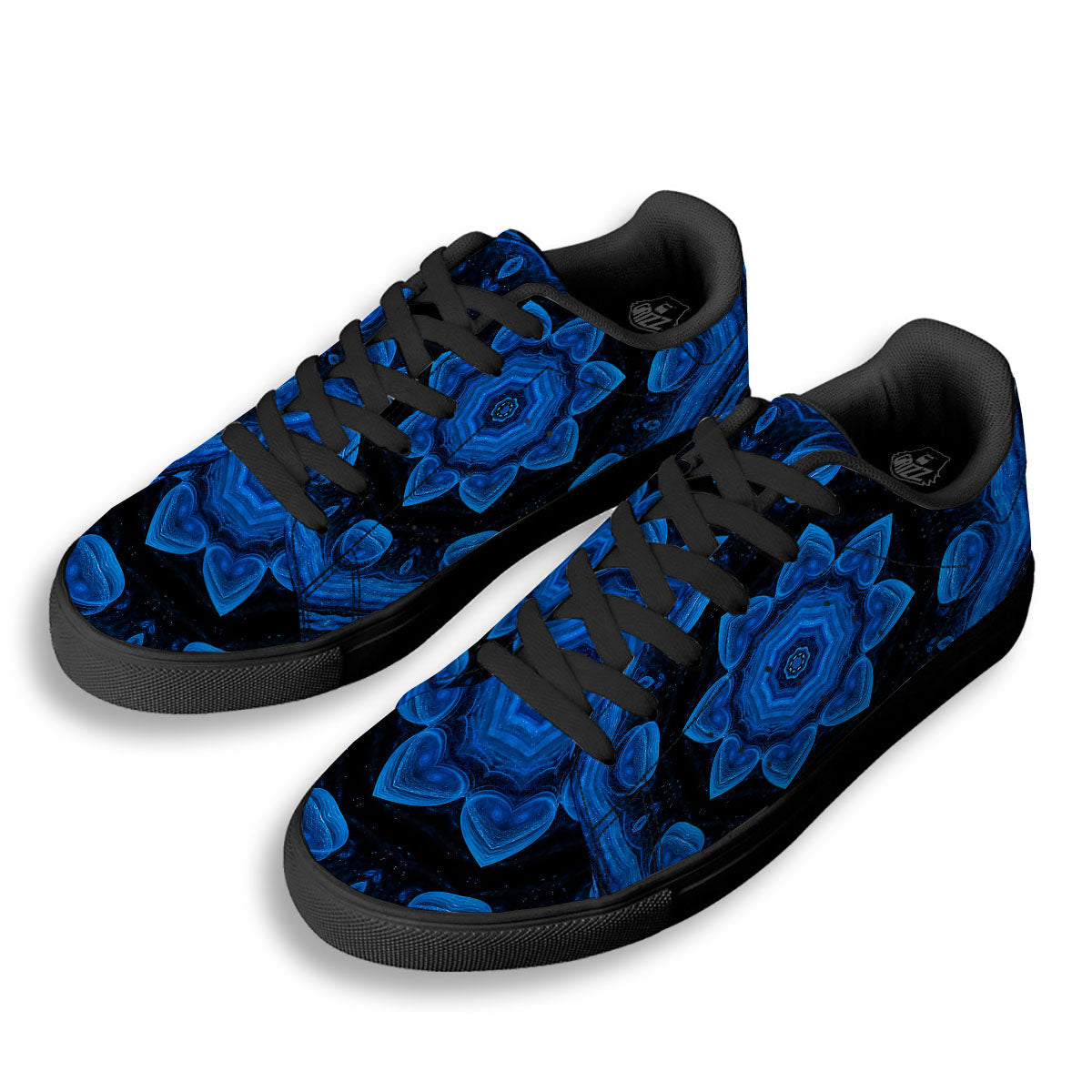 Blue Dark Kaleidoscope Print Black Low Top Sneakers-grizzshop