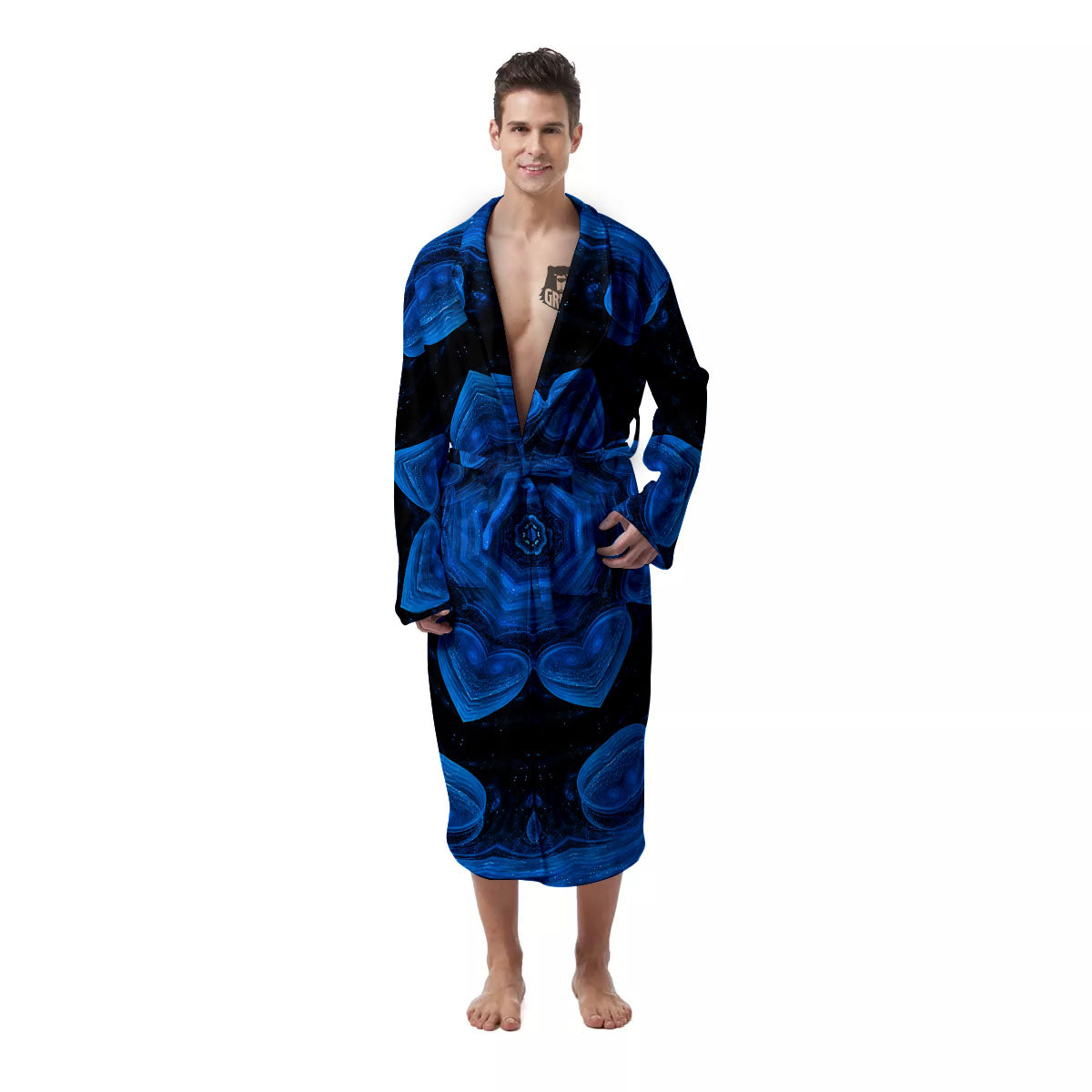 Blue Dark Kaleidoscope Print Men's Robe-grizzshop