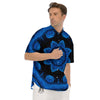 Blue Dark Kaleidoscope Print Men's Short Sleeve Shirts-grizzshop