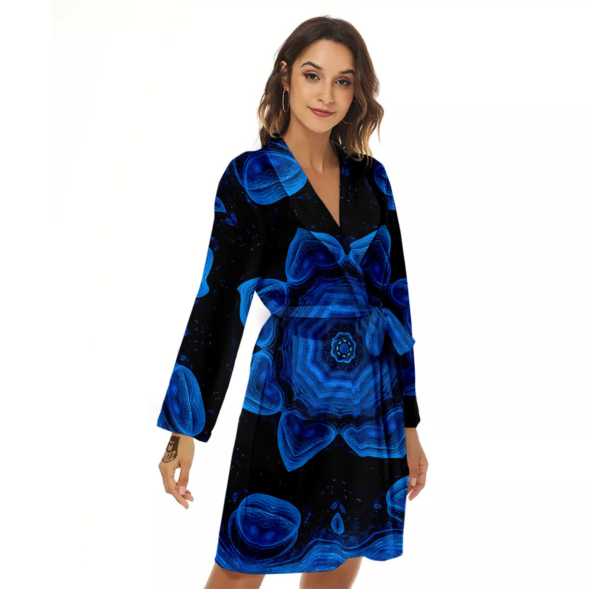 Blue Dark Kaleidoscope Print Women's Robe-grizzshop