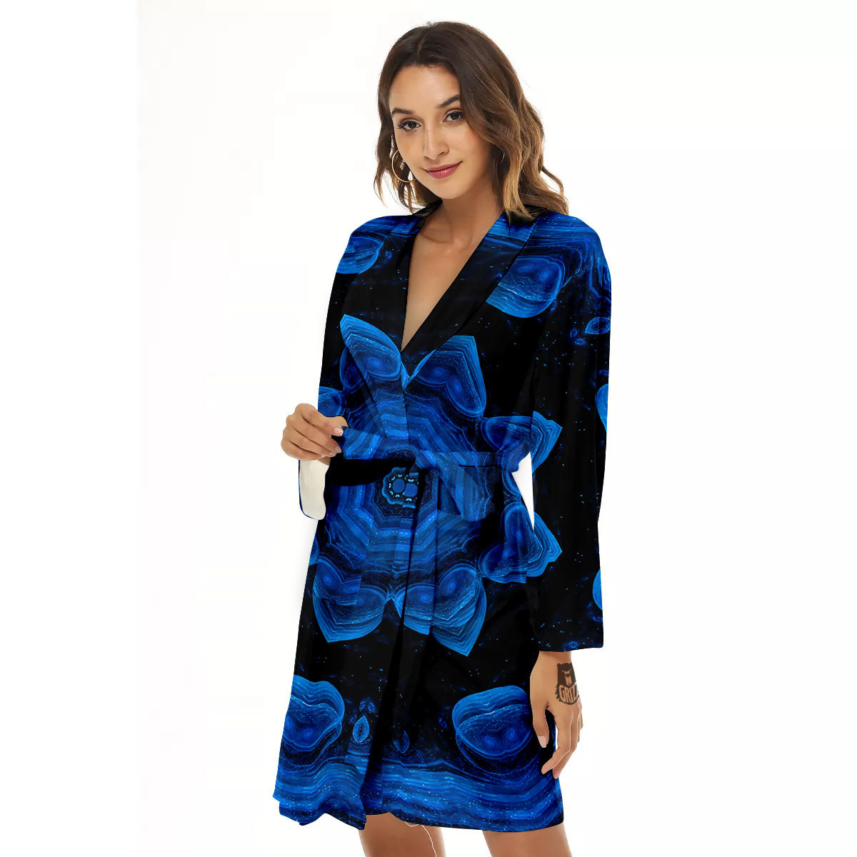 Blue Dark Kaleidoscope Print Women's Robe-grizzshop