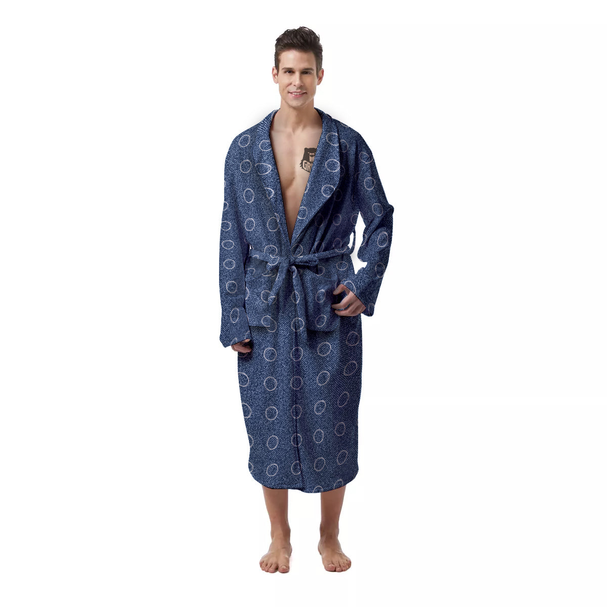 Blue Denim Jeans Polka Dot Print Pattern Men's Robe-grizzshop