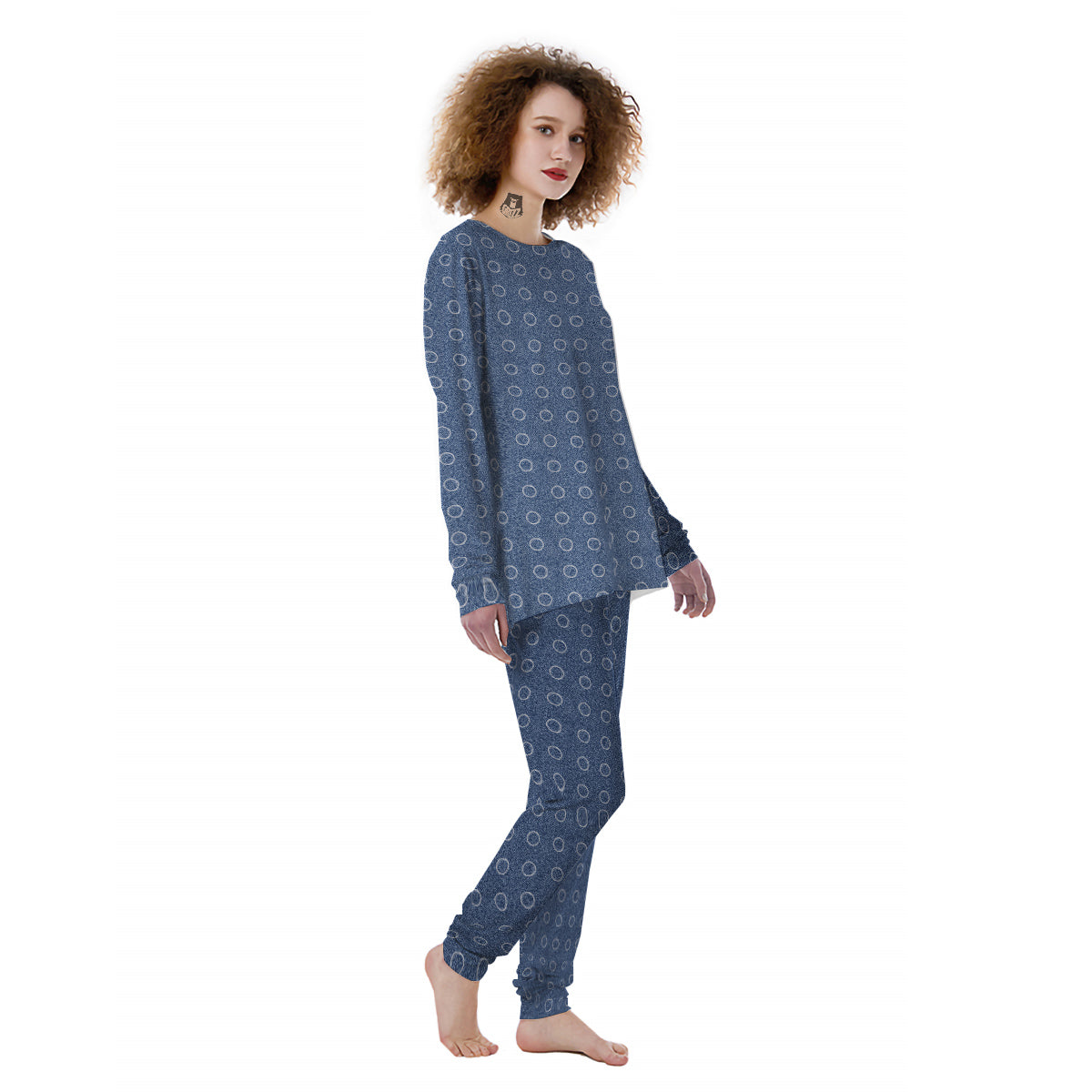Blue Denim Jeans Polka Dot Print Pattern Women's Pajamas-grizzshop