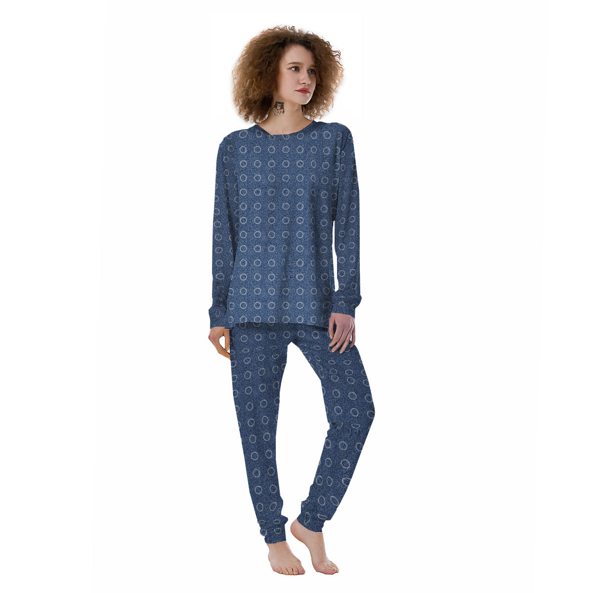 Blue Denim Jeans Polka Dot Print Pattern Women's Pajamas-grizzshop