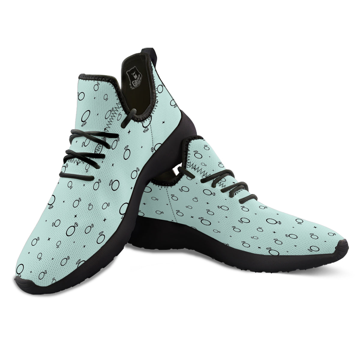 Blue Diamond Ring Print Pattern Black Athletic Shoes-grizzshop