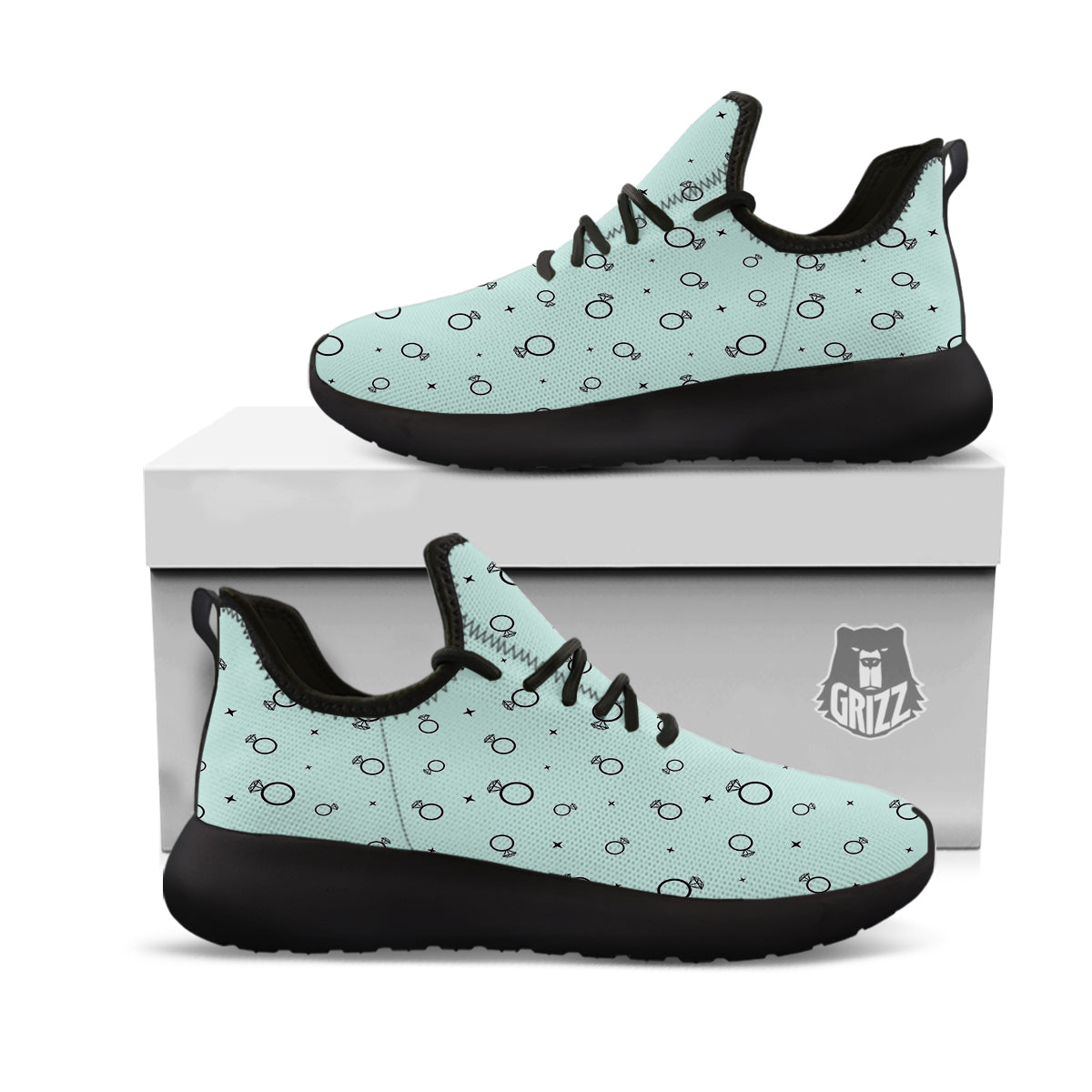 Blue Diamond Ring Print Pattern Black Athletic Shoes-grizzshop