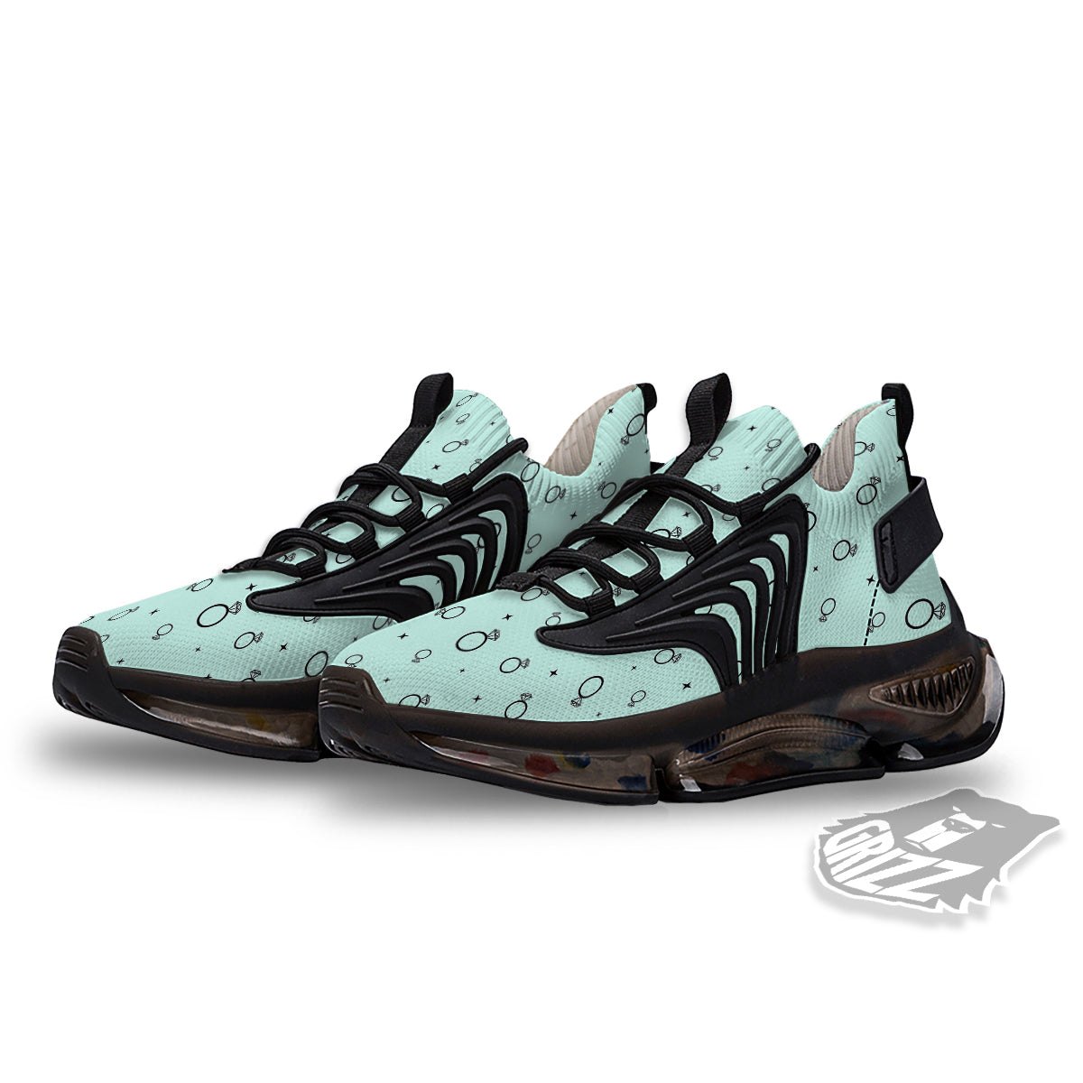 Blue Diamond Ring Print Pattern Black Gym Shoes-grizzshop