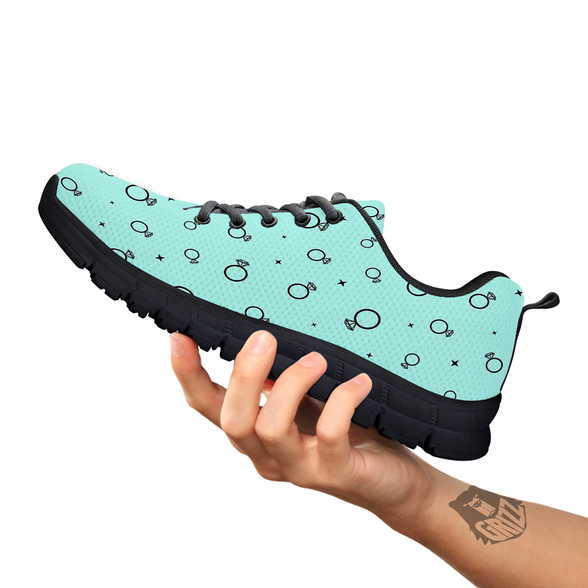 Blue Diamond Ring Print Pattern Black Sneaker-grizzshop