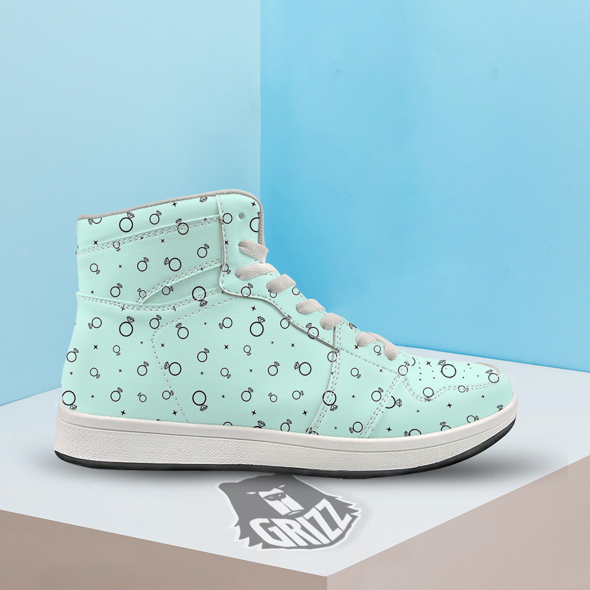 Blue Diamond Ring Print Pattern High Top Sneakers-grizzshop