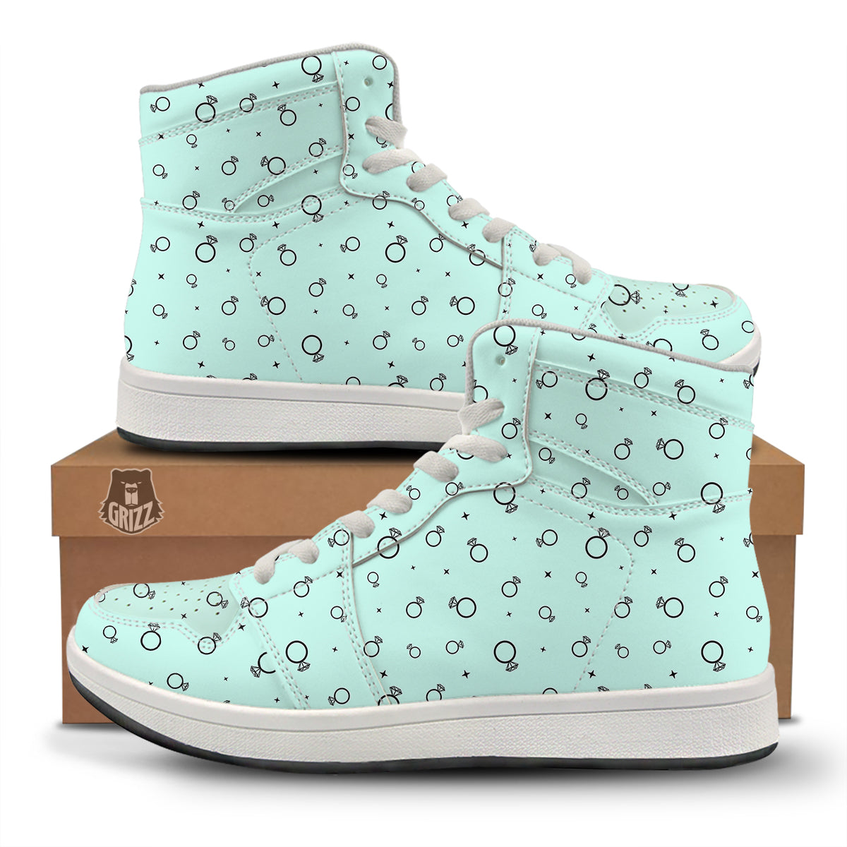 Blue Diamond Ring Print Pattern High Top Sneakers-grizzshop