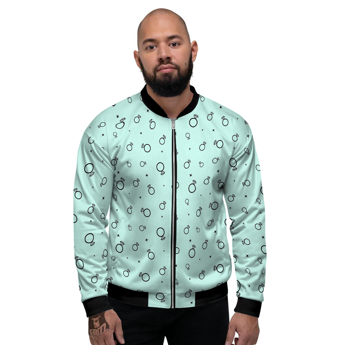Blue Diamond Ring Print Pattern Men's Bomber Jacket-grizzshop