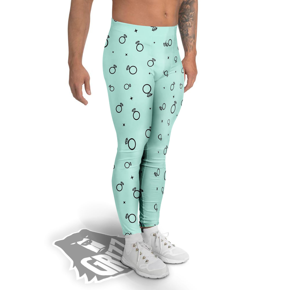 Blue Diamond Ring Print Pattern Men's Leggings-grizzshop