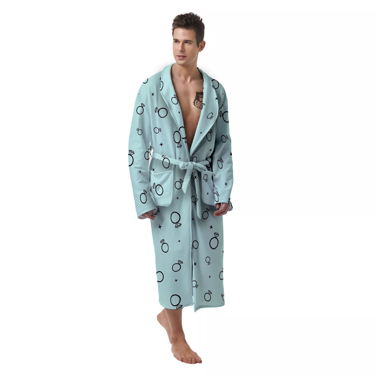 Blue Diamond Ring Print Pattern Men's Robe-grizzshop