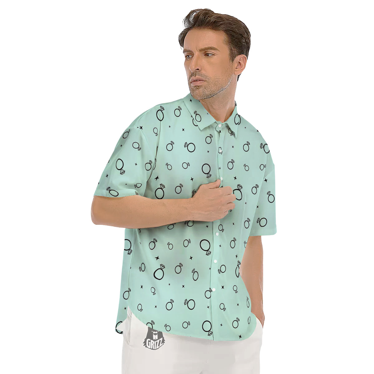 Blue Diamond Ring Print Pattern Men's Short Sleeve Shirts-grizzshop