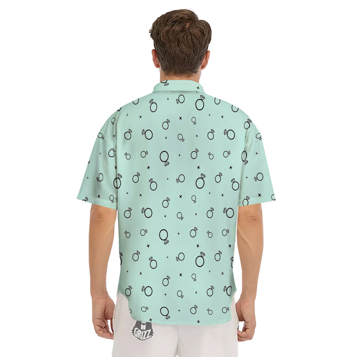 Blue Diamond Ring Print Pattern Men's Short Sleeve Shirts-grizzshop