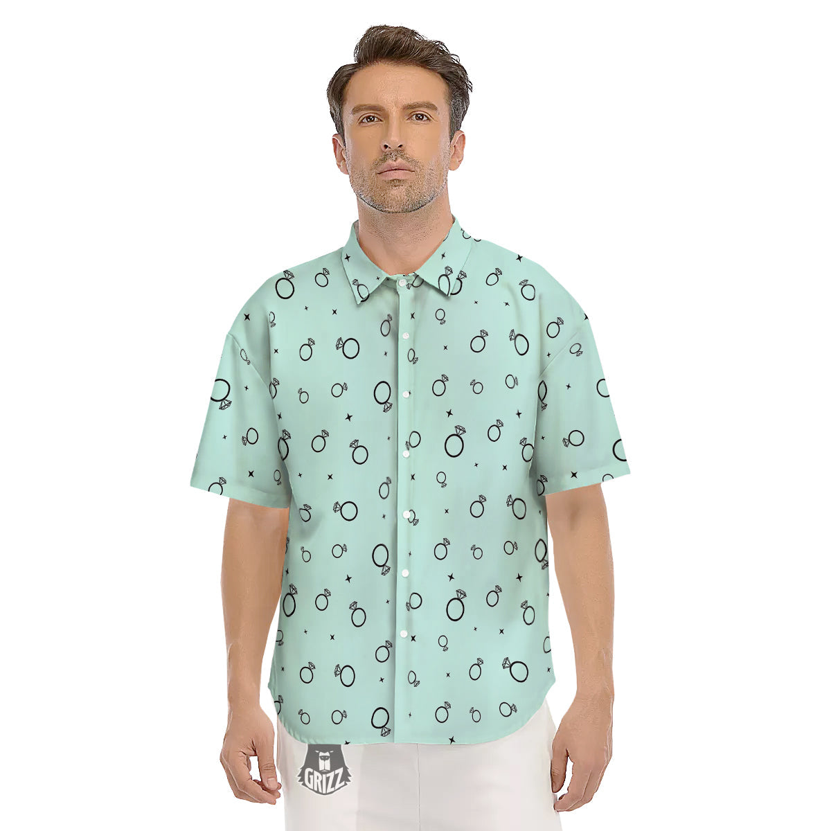 Blue Diamond Ring Print Pattern Men's Short Sleeve Shirts-grizzshop