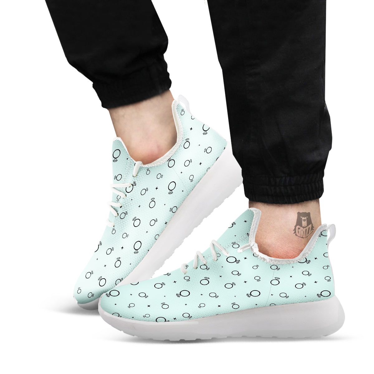 Blue Diamond Ring Print Pattern White Athletic Shoes-grizzshop