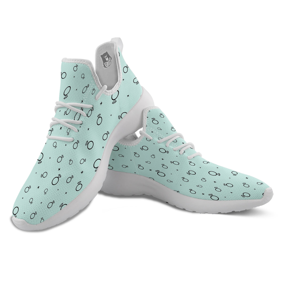 Blue Diamond Ring Print Pattern White Athletic Shoes-grizzshop