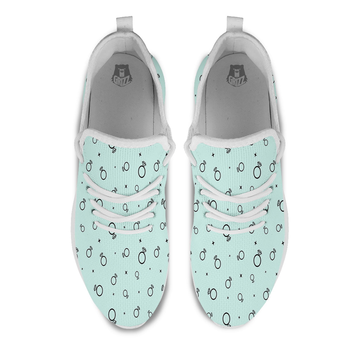 Blue Diamond Ring Print Pattern White Athletic Shoes-grizzshop