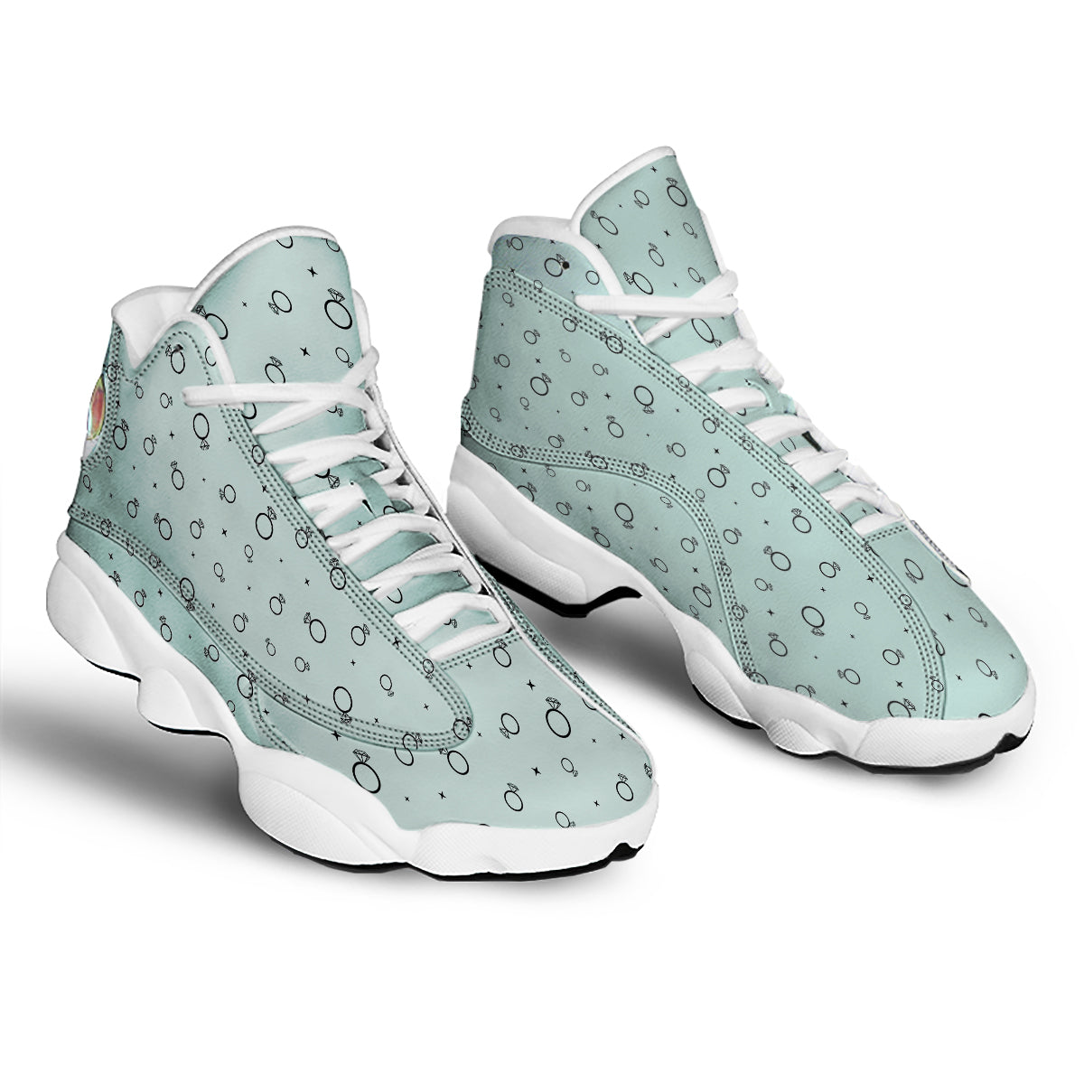 Blue Diamond Ring Print Pattern White Basketball Shoes-grizzshop