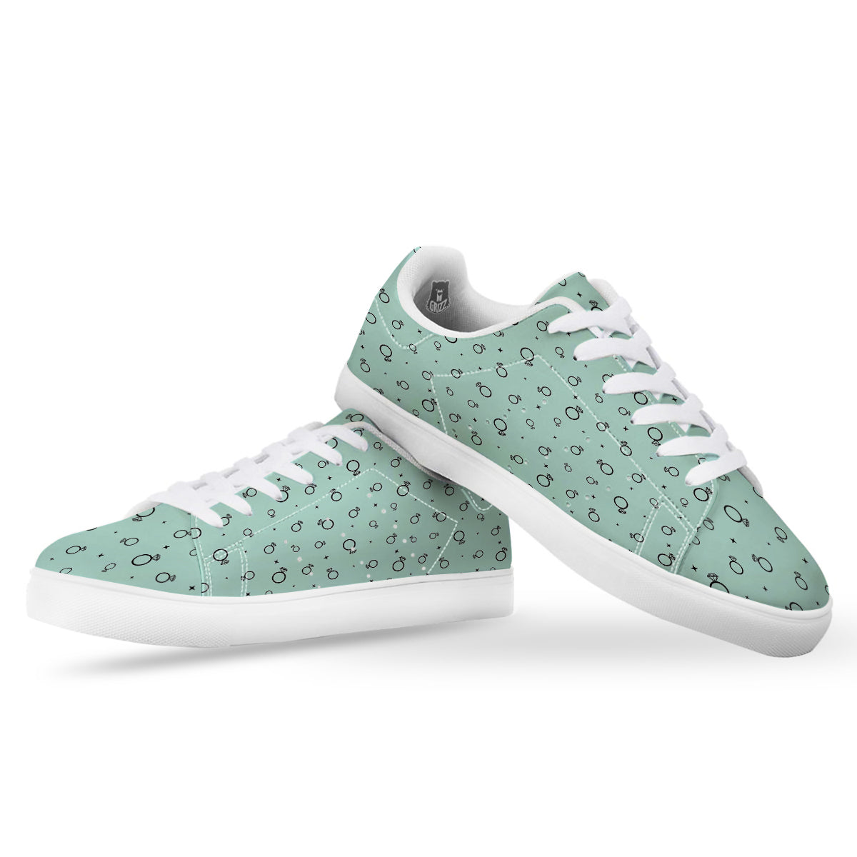 Blue Diamond Ring Print Pattern White Low Top Sneakers-grizzshop