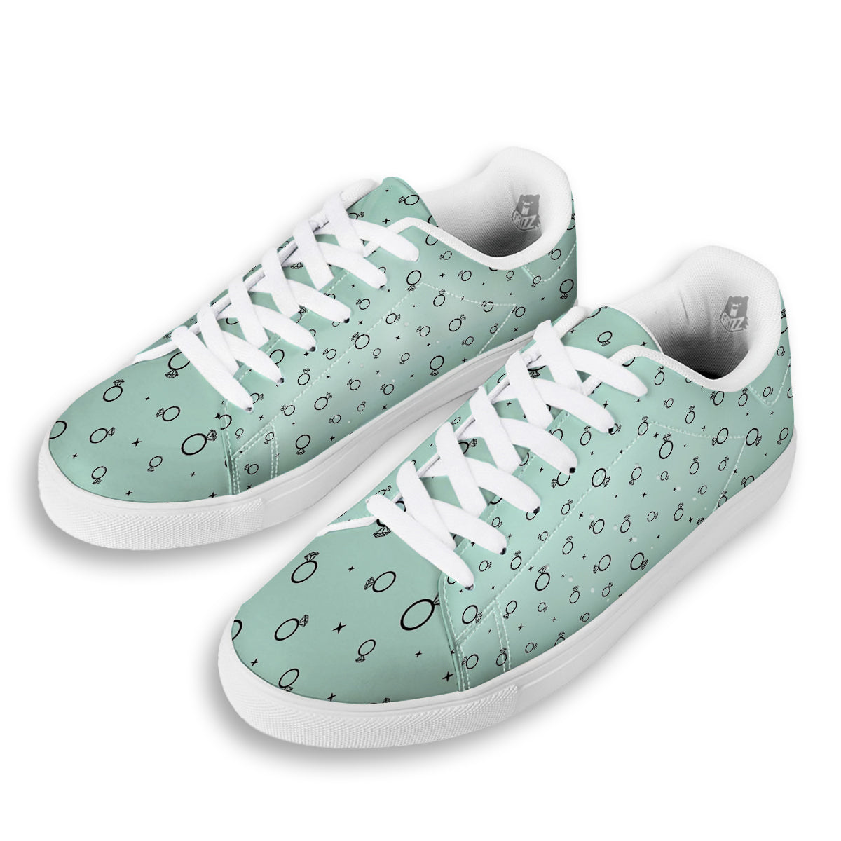 Blue Diamond Ring Print Pattern White Low Top Sneakers-grizzshop