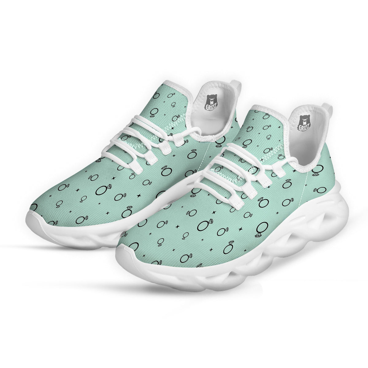 Blue Diamond Ring Print Pattern White Running Shoes-grizzshop