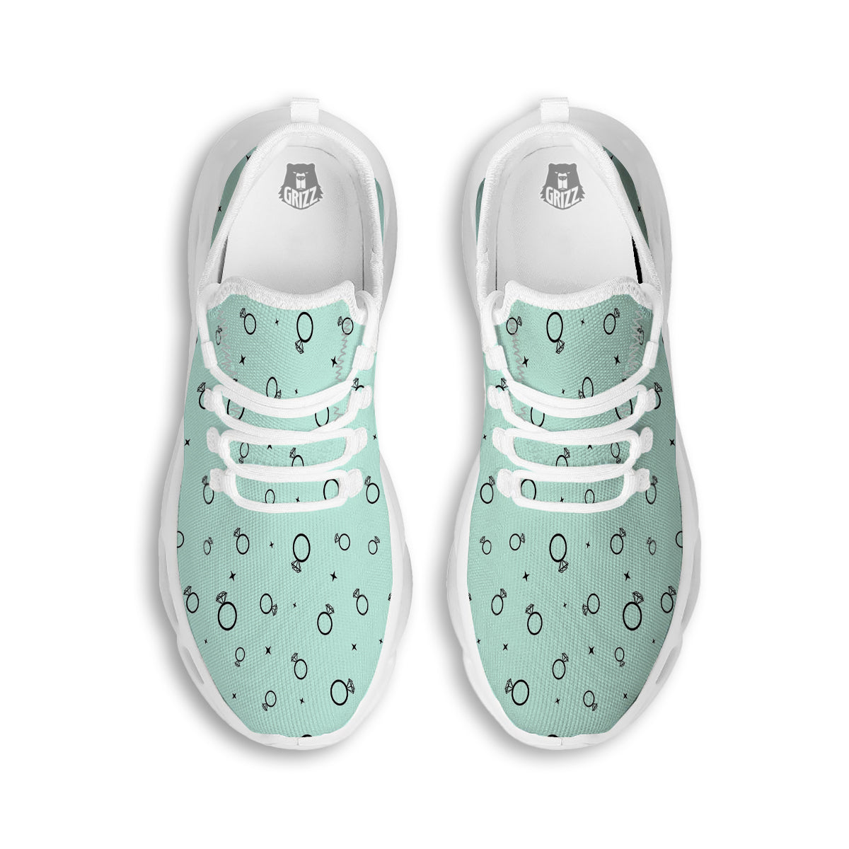 Blue Diamond Ring Print Pattern White Running Shoes-grizzshop