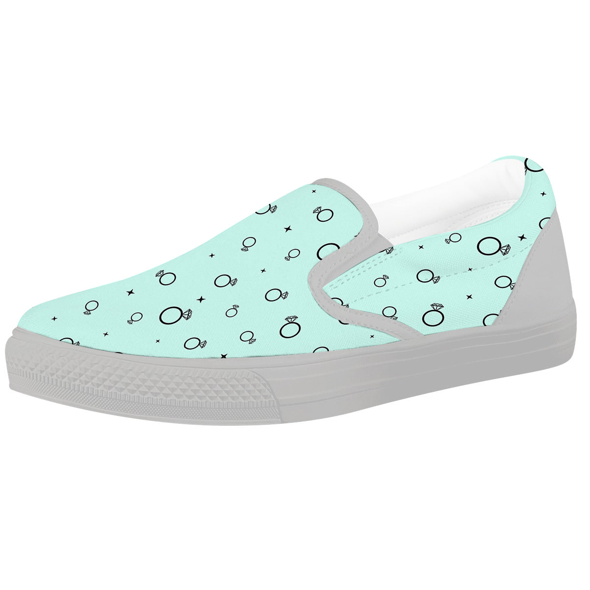 Blue Diamond Ring Print Pattern White Slip On Shoes-grizzshop
